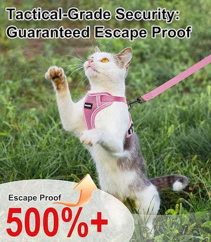 Cat Harness and Leash for Walking Escape Proof Soft Adjustable Cat Leash Breathable Comfortable Vest Easy to Wear Kitten Harness for Outdoor Travel Pink XS A