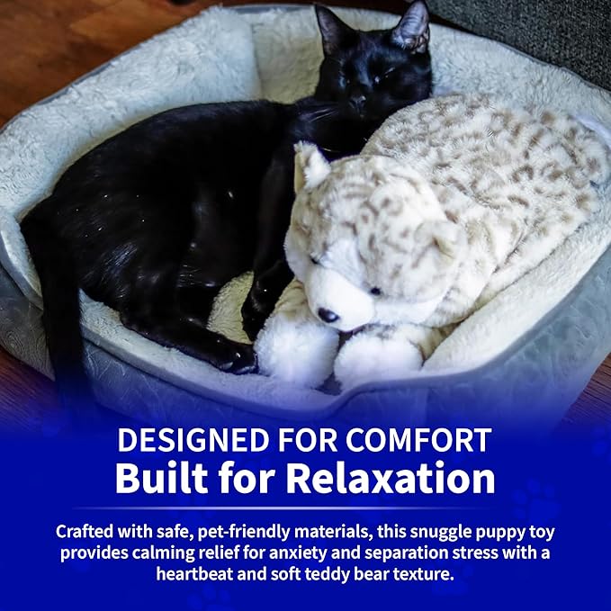 Pet Fit For Life Stuffed Animal for Cats - Calming Sleep Aid with USB Rechargeable Heart Beat & Heat Pack for Anxiety Relief - Huggable Kitty Soother, Original Cuddle Plush Toy for Crate Training