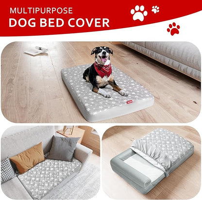 Waterproof Dog Bed Covers Replacement Washable Pet Hair Easy to Remove, Noiseless Quilted Puppy Pet Bed Cover Lovely Grey Star Print 16x25 Inches, for Dog/Cat, Cover Only