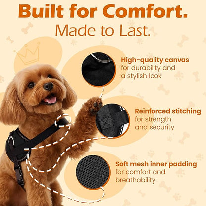 Bark Appeal Black No-Pull Dog Harness for Small to Medium Sized Pets – Adjustable, Reflective Vest with 3 Leash Clips for Added Control, Easy Walks & Training – Medium