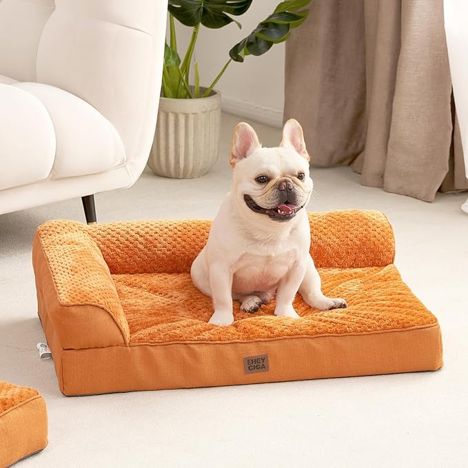 EHEYCIGA Orthopedic Dog Bed Medium Size Dogs, Memory Foam Dog Bed with Washable Removable Cover, Waterproof Pet Sofa Couch for Crate with Nonskid Bottom, 30x20x6, Pumpkin