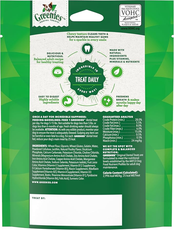 Greenies Veterinarian-Recommended Natural Dental Dog Treats Teenie Size, Original Flavor, 3 oz. Pack, 11 Count