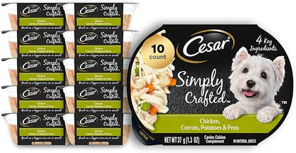 Cesar Simply Crafted Adult Wet Dog Food Toppers for Dry Food, Chicken, Carrots, Potatoes & Peas, 1.3 oz Tubs, 10 Count