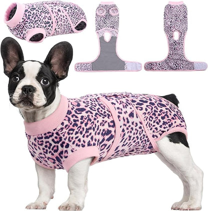 Kuoser Recovery Suit for Dogs, Dog Recovery Suit Female Doggie Onesie for Surgery, Post-Op Onesie for Female & Male Dogs, Soft Protective Wear, PinkLeopard M