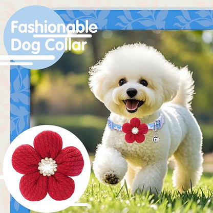 Small Dog Collar with Flower, Puppy Collar for Girl Dog Collars for Small Dogs Cute Christmas Dog Collar with Bell, Adjustable Length