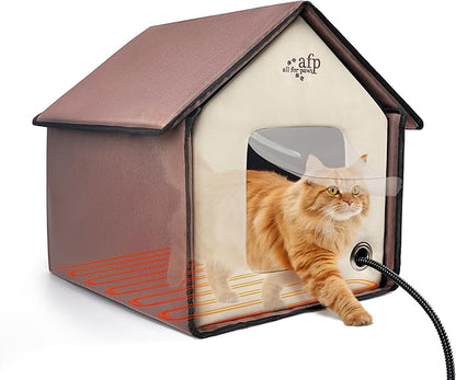 ALL FOR PAWS Heated Cat House, Indoor/Outdoor Cats Home for Winter with Heated Pad,Cat Houses & Condos, Feral Kitty Shelter, Thermo Kitty Home