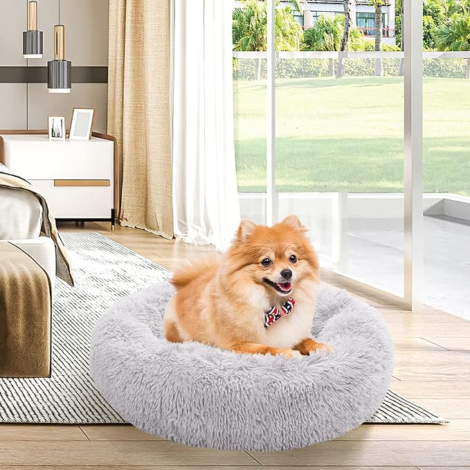 NOYAL Calming Dog Bed Donut Anti Anxiety Fluffy Dog Bed for Small Medium Dog and Cat