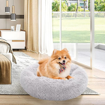 NOYAL Calming Dog Bed Donut Anti Anxiety Fluffy Dog Bed for Small Medium Dog and Cat