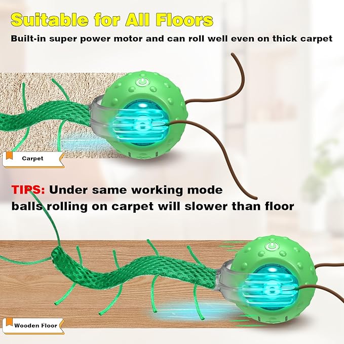 Saolife Interactive Cat Toys for Indoor Cats, Moving Cat Ball with Tail, Fast Rolling on Carpet, Chirping & Motion Activate Toy for Bored Indoor Adult Cats