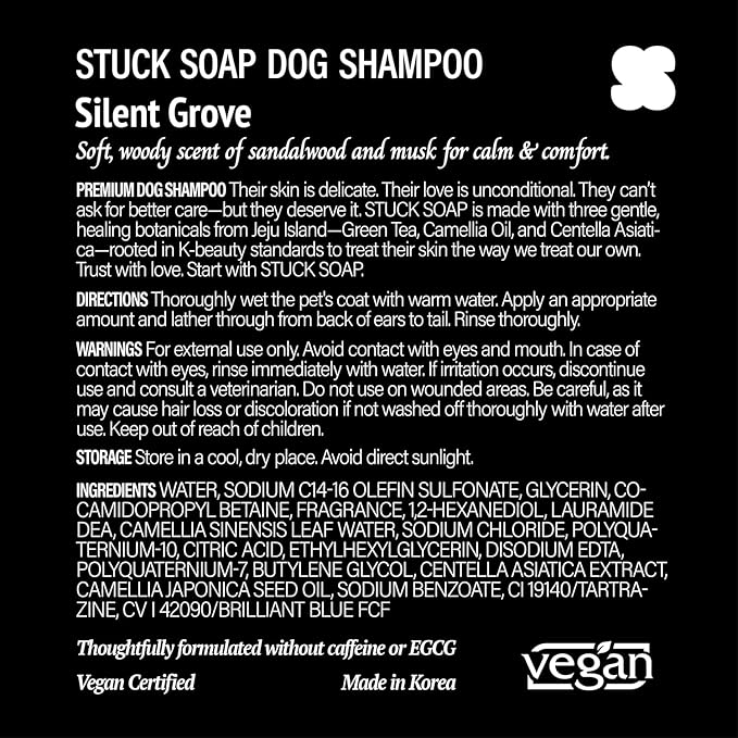 STUCK SOAP Vegan Dog Shampoo Premium K-Beauty Inspired Gentle Dog Shampoo for Sensitive Skin with Green Tea, Camellia Oil & Centella Asiatica, Elegantly Scented, Natural Pet Wash (Silent Grove)