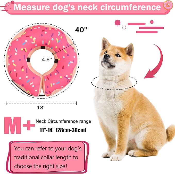 Inflatable Cone Collar for Large Medium Small Dogs, Soft Adjustable Recovery Collar for Dogs Cats,Dog Cone Neck Donut Alternative After Surgery(Pink,Medium+