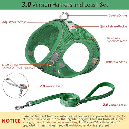 AIITLE Step in Dog Harness and Leash Set - No Pull Escape Proof Vest Harnesses with Soft Mesh and Reflective Bands, Adjustable Pet Outdoor Harnesses for Small and Medium Dogs Green M