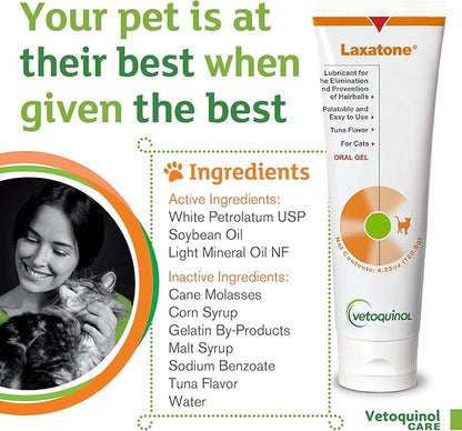Vetoquinol Laxatone: Oral Hairball Lubricant Gel for Cats – Tuna-Flavored, 4.25 oz 3 Pack