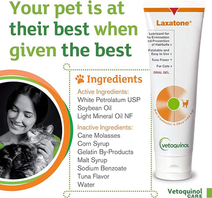Vetoquinol Laxatone Oral Hairball Lubricant Gel for Cats – Tuna-Flavored, 4.25oz (2 Pack) – Lubricant for Helping w/Hairball Prevention & Elimination