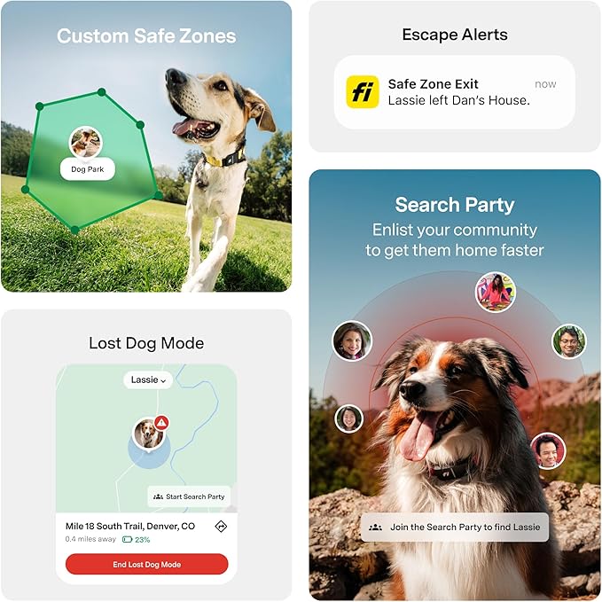 New Fi Series 3+ Smart Dog Tracker Collar [6 Month Membership Included] GPS Tracker for Dogs with Health & Behavior Monitoring, Escape Alerts, Waterproof, LED, Apple Watch Compatible (Gray, Small)