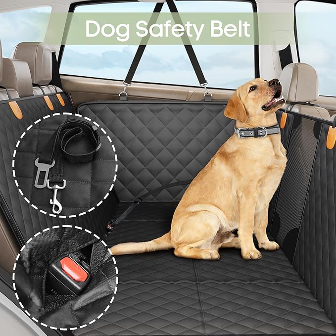Smatto Dog Car Seat Cover for Back Seat, Hard Bottom Back Seat Extender Supports 400lbs, Waterproof Rear Seat Pet Cover, Dog Hammock with Mesh Window for Car SUV and Trucks