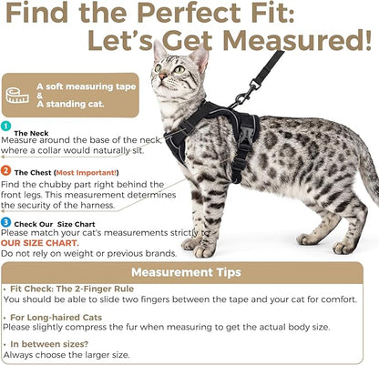 pangdi Cat Harness and Leash Set Escape Proof Tactical Medium Kitten Harness Emotional Support Cat Vest, Black, M