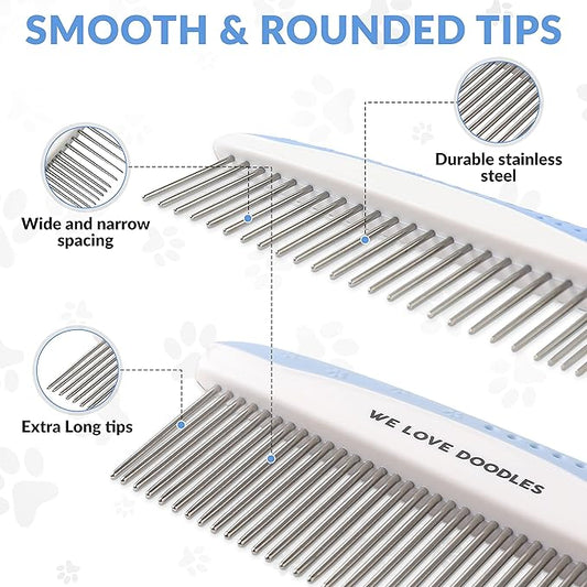 Metal Dog Comb, Dog Combs for Grooming Matting, Doodle Brush, Dematting Comb for Dogs, Dog Grooming Tools, Metal Pet Comb, Detangler Brush, Dematting Tools For Dogs, 2 Pack