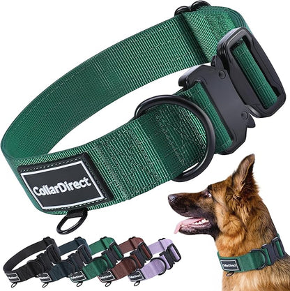 Heavy Duty Dog Collar for Large or Medium Dogs, Adjustable Strong Dog Collar for Active Dogs, Double-Layered Nylon (Green, 11-15)