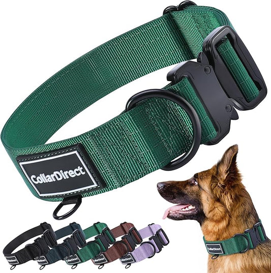Heavy Duty Dog Collar for Large or Medium Dogs, Adjustable Strong Dog Collar for Active Dogs, Double-Layered Nylon (Green, 15-23)