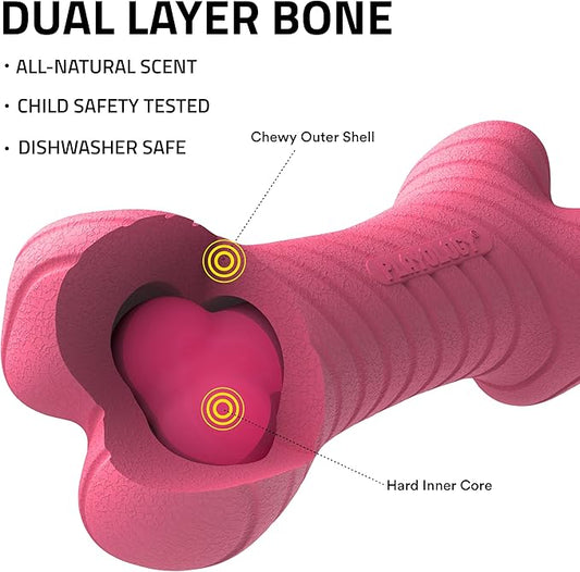 Playology Dog Toys | Dual Layer Bone Durable Chew Toy Bone for Dogs | Jumbo Red Velvet Cake Scented Toy - Limited Edition Valentine's Day Scent | Easy to Clean and Made from Non Toxic Materials