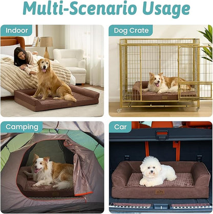 COZY KISS Orthopedic Dog Beds for Large Sized Dog, XL Bolster Pet Couch with Waterproof Lining, Egg Crate Foam Sofa for Pets Up to 100 lbs, U-Shaped, 44x32x7 inch, Brown