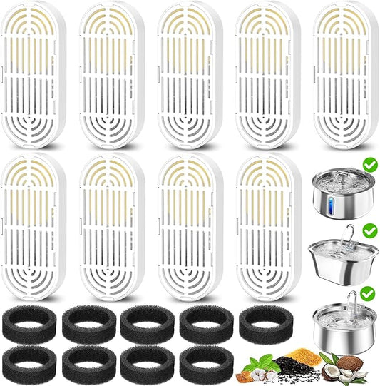 Cat Water Fountain Filters for 108/3.2L& 4L/134oz Stainless Steel Pet Water Dispenser Fountain Filters(9 Filters& 9 Sponges)