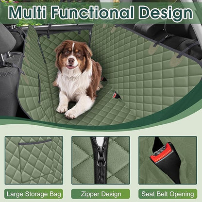 NECKORY Waterproof Dog Car Seat Cover for Back Seat - Durable, Scratch Proof Pet Hammock with Nonslip Design & Storage Pockets, Fits Cars, SUVs, Trucks- S, Green