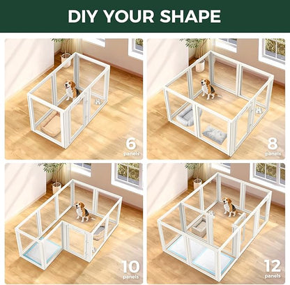FXW AuraSpace Acrylic Indoor Dog Playpen for Medium Dogs, 35 Inch, 6 Panels, White
