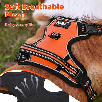 PUPTECK No Pull Dog Harness Small Sized, Adjustable Reflective Dog Harness with Handle Easy Control, Comfortable Soft Padded Pet Vest Harness for Small Dogs, Orange S