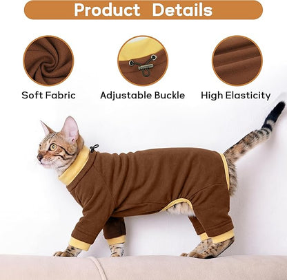 PUMYPOREITY Cat Recovery Suit, Stops Wound Licking After Surgery, Sticky Hair Shirt with Sticky Fabric, Cat Pajamas Prevents Over-Grooming, Brown, XS