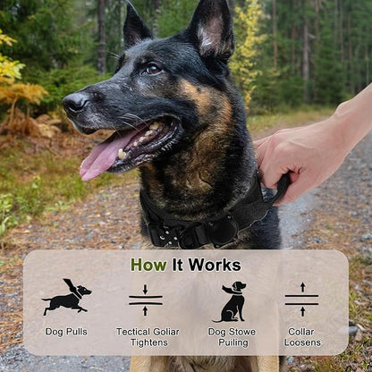 Dog Collar, Waterproof Tactical Dog Collar with Control Handle and Zinc Alloy Buckle, Pet Collar for AirTag, Medium Large Dogs, Medium, Black (Includes Screwdriver Accessories)