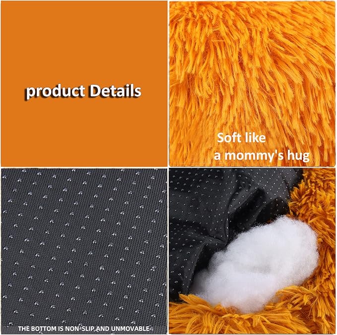 Calming Donut Dogs Beds for Small Dogs Washable,19inch Fluffy Round Puppy Bed for Puppies,Cats & Toy Breeds with Raised Rim,Fits up to 15 lbs Pets,Orange
