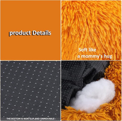 Calming Donut Dogs Beds for Small Dogs Washable,19inch Fluffy Round Puppy Bed for Puppies,Cats & Toy Breeds with Raised Rim,Fits up to 15 lbs Pets,Orange