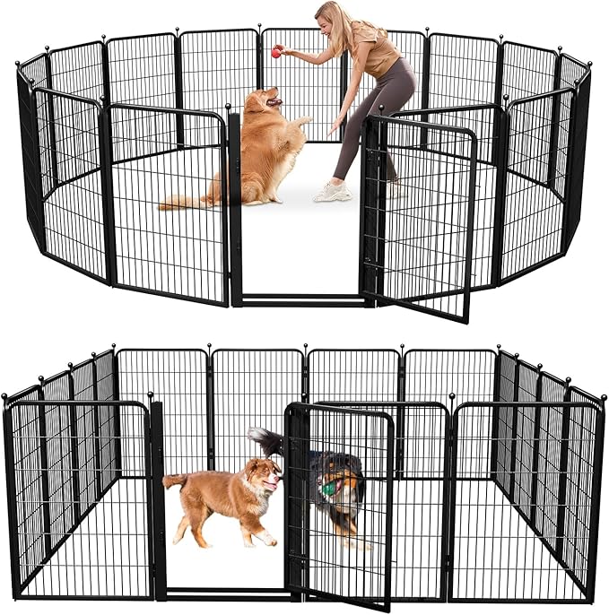 Jhsomdr Dog Playpen Outdoor, 40 inch 16 Panels Dog Fence with Extra Wide Gate No-Tripped Pet Playpen Rustproof Dog Pen Indoor Puppy Playpen for Temporary Containment Portable Pet Fence for RV Camping