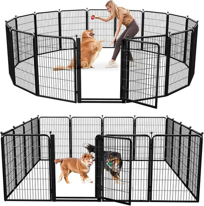 Jhsomdr Dog Playpen Outdoor, 40 inch 16 Panels Dog Fence with Extra Wide Gate No-Tripped Pet Playpen Rustproof Dog Pen Indoor Puppy Playpen for Temporary Containment Portable Pet Fence for RV Camping