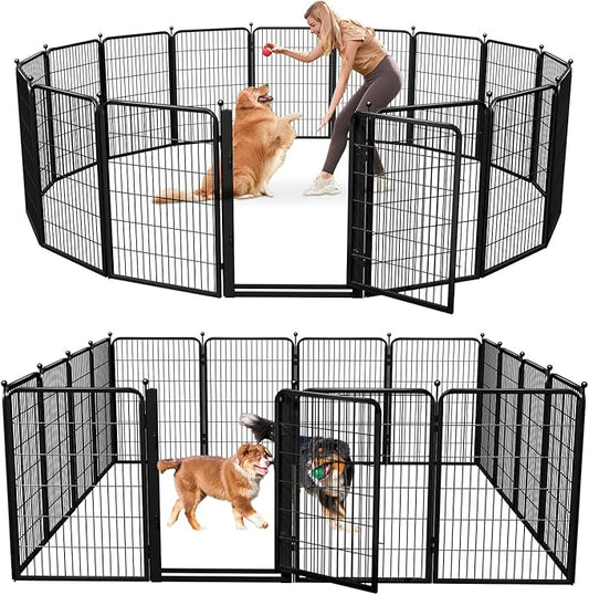 Jhsomdr Dog Playpen Outdoor, 40 inch 16 Panels Dog Fence with Extra Wide Gate No-Tripped Pet Playpen Rustproof Dog Pen Indoor Puppy Playpen for Temporary Containment Portable Pet Fence for RV Camping