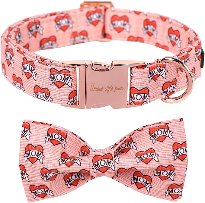 Unique Style Paws Valentiene's Day Dog Collar with Bow Heart Print Cotton Dog Collars Collar for Small Medium Large Dogs New