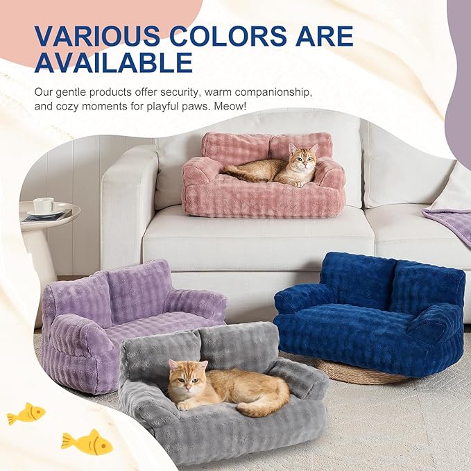 Yaning Cat Couch Bed, Cute Soft Pet Sofa for Indoor Cats Kittens Puppies with Removable Washable Cover, 26"x15", Navy Blue