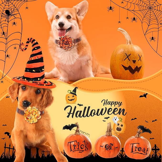 50 Pieces Halloween Dog Collar Flowers Bulk Pumpkin Dog Charms Grooming Accessories Bow Tie Flower for Puppy Pets Cat Collar Attachment Embellishment Halloween Party Costume