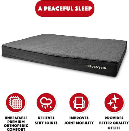 The Dog’s Bed Orthopedic Jumbo Memory Foam Dog Bed, XXXL Grey Plush, Pain Relief for Arthritis, Hip & Elbow Dysplasia, Post Surgery, Lameness Supportive, Waterproof Washable Cover, Veterinary Approved