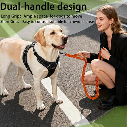 Reflective Heavy-Duty Dog Leash Adjustable 4–5 ft Shock-Absorbing Leash with Padded Handle & Traffic Handle, Equipped with 360° Tangle-Free Metal Clasp, Suitable for All Dog Sizes (Orange)