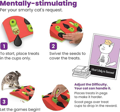 Catstages by Nina Ottosson Melon Madness Puzzle & Play – Interactive Treat Puzzle Feeder for Cats, 12 Hidden Treat Compartments Slow Feeder, Durable & Easy-Clean, 10 Inches, Pink