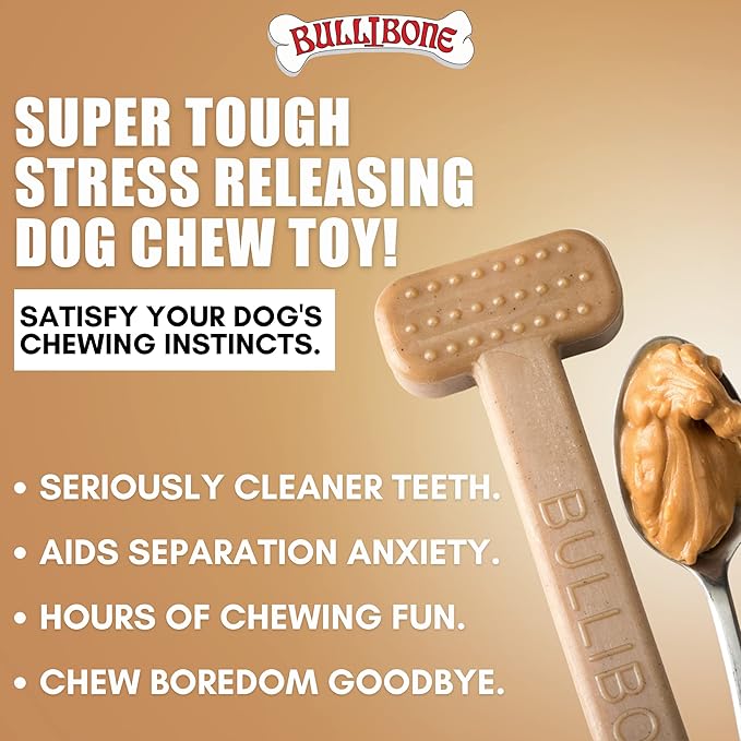 Bullibone Nylon Dog Chew Toy for Aggressive Chewers - Dental Hygiene Bone with Peanut Butter Flavor, Durable Tough Chew Toys for Extra Large Dogs, Indestructible Dog Bone - 2 Pack