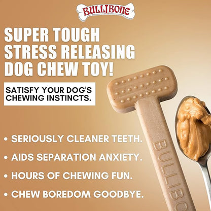 Bullibone Nylon Dog Chew Toy for Aggressive Chewers - Dental Hygiene Bone with Peanut Butter Flavor, Durable Tough Chew Toys for Large Dogs, Indestructible Dog Bone - Single