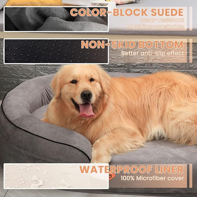 Laifug Memory Foam Oval Dog Bed (54x36x12Inches, Dark Gray), Orthopedic Dog Bed for Dogs with Durable Waterproof Liner & Removable Washable Cover & Nonskid Bottom