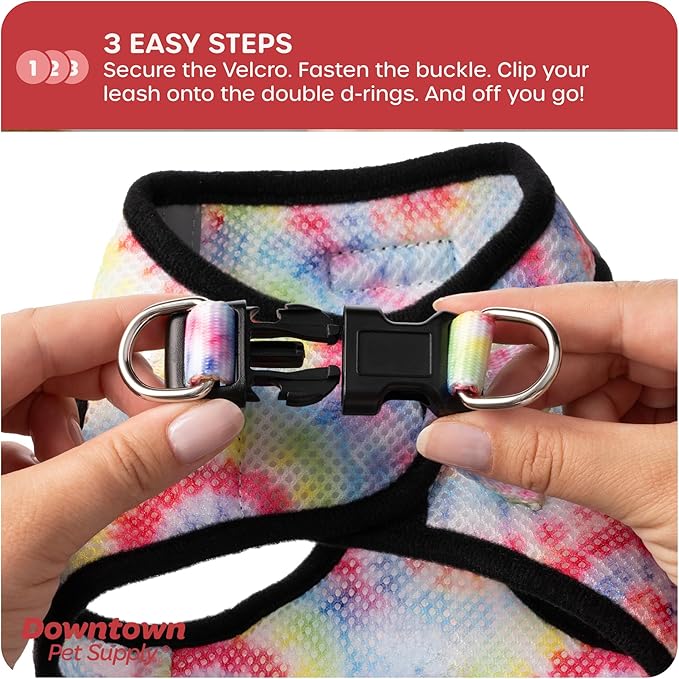 Downtown Pet Supply Step-in Dog Harness – No Pull, Adjustable Padded Mesh with Reflective Trim, Secure Buckle Strap – Comfortable & Breathable Small Dog Harness, Medium, Tye Die