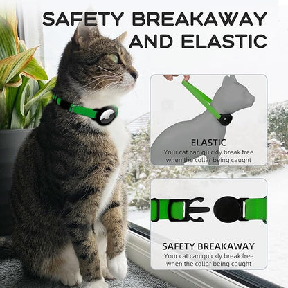 AirTag Cat Collars, Stretchy Collar with Apple AirTag Holder and Bell, Breakaway Ultra Design Elastic GPS Tracking Collars for Cats and Puppies, (7.5-12.5 Inch), Emerald Green