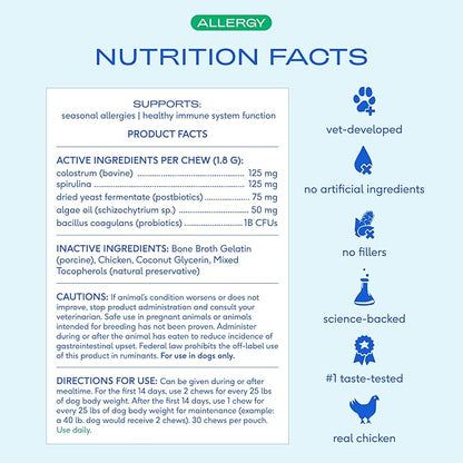 Native Pet Dog Allergy Chews - Dog Allergy Relief with Probiotics and Colostrum for Itchy Skin Relief to Support Seasonal Allergy and Healthy Immune System - All Natural Anti-Histamine - 90 Chews