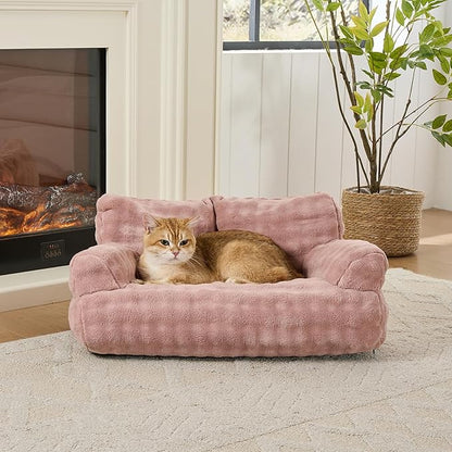 Yaning Cat Couch Bed, Cute Soft Pet Sofa for Indoor Cats Kittens Puppies with Removable Washable Cover, 26"x15", Dusty Pink